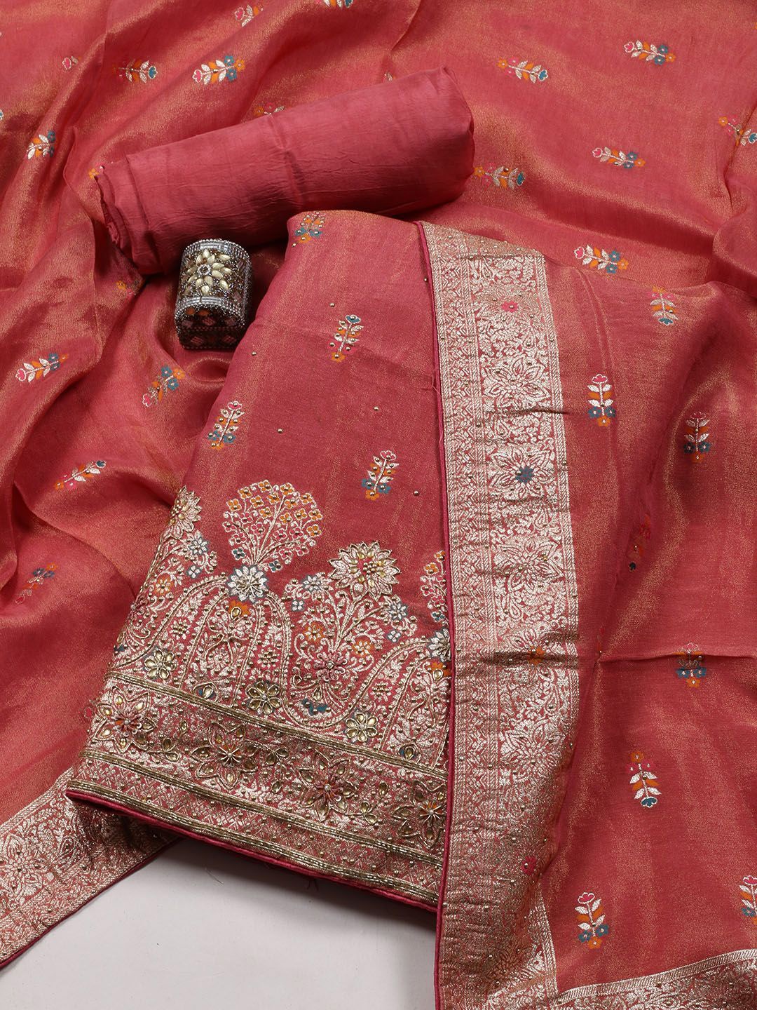 

Meena Bazaar Unstitched Dress Material, Pink