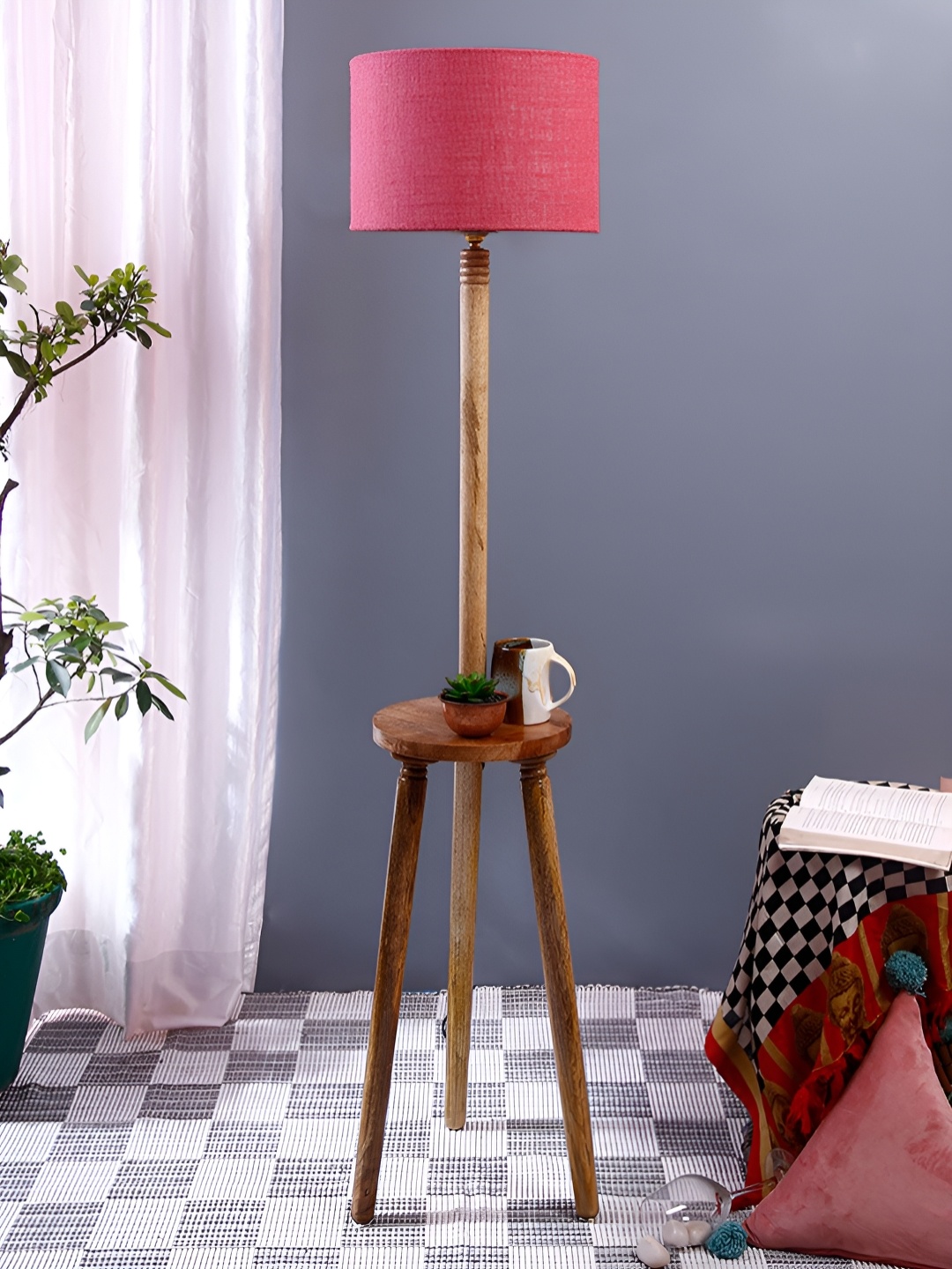 

Devansh Brown & Pink Textured Jute Drum Wooden Floor Lamp