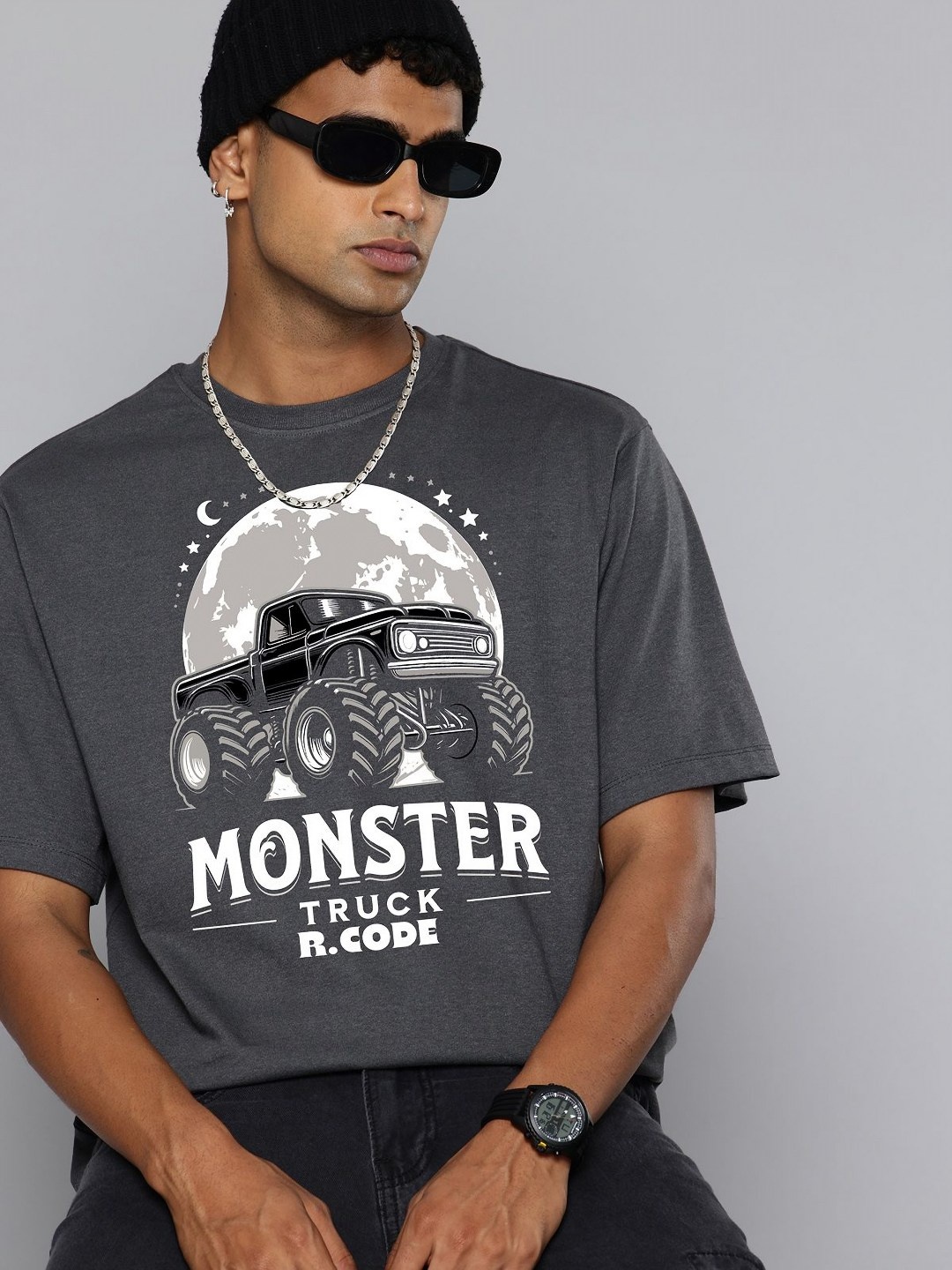 

R.Code by The Roadster Life Co. Men Printed T-shirt, Steel