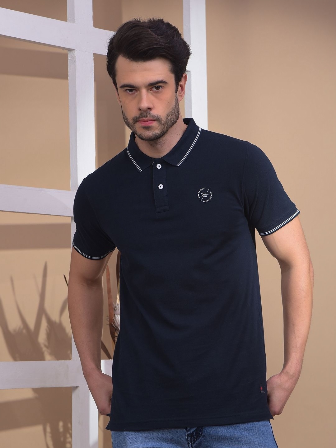 

COBB Men Typography Polo Collar Applique T-shirt, Navy blue