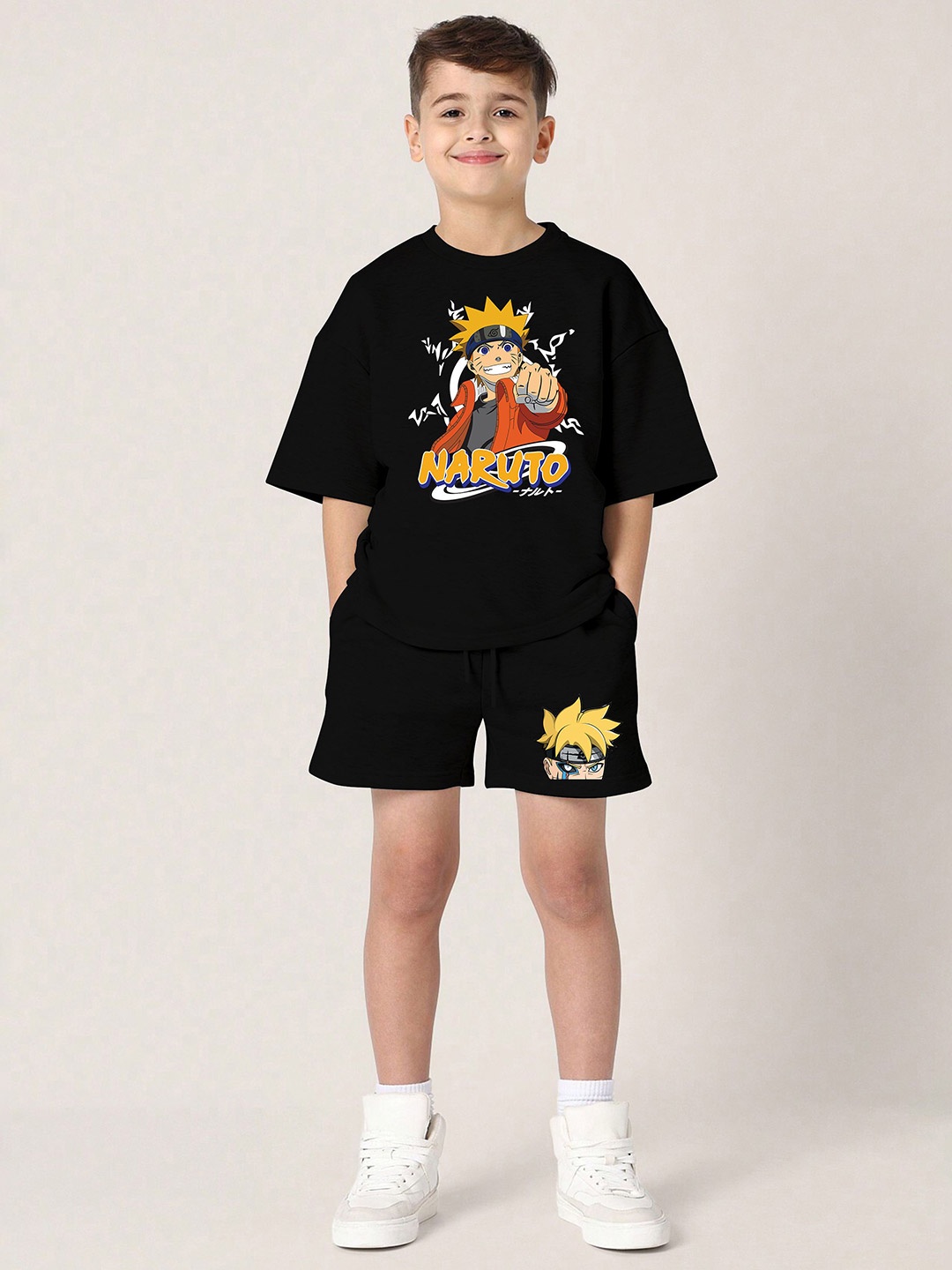 

BAESD Boys Printed T-shirt with Shorts, Black