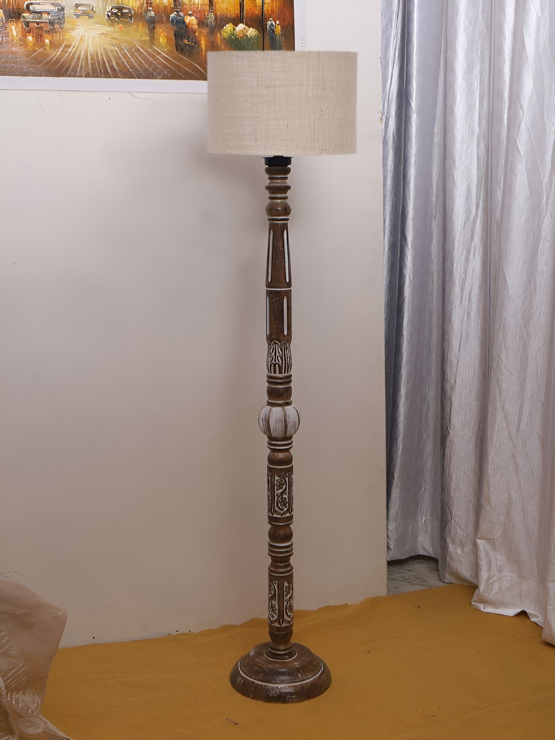 

Devansh Beige Drum Wooden Floor Lamp