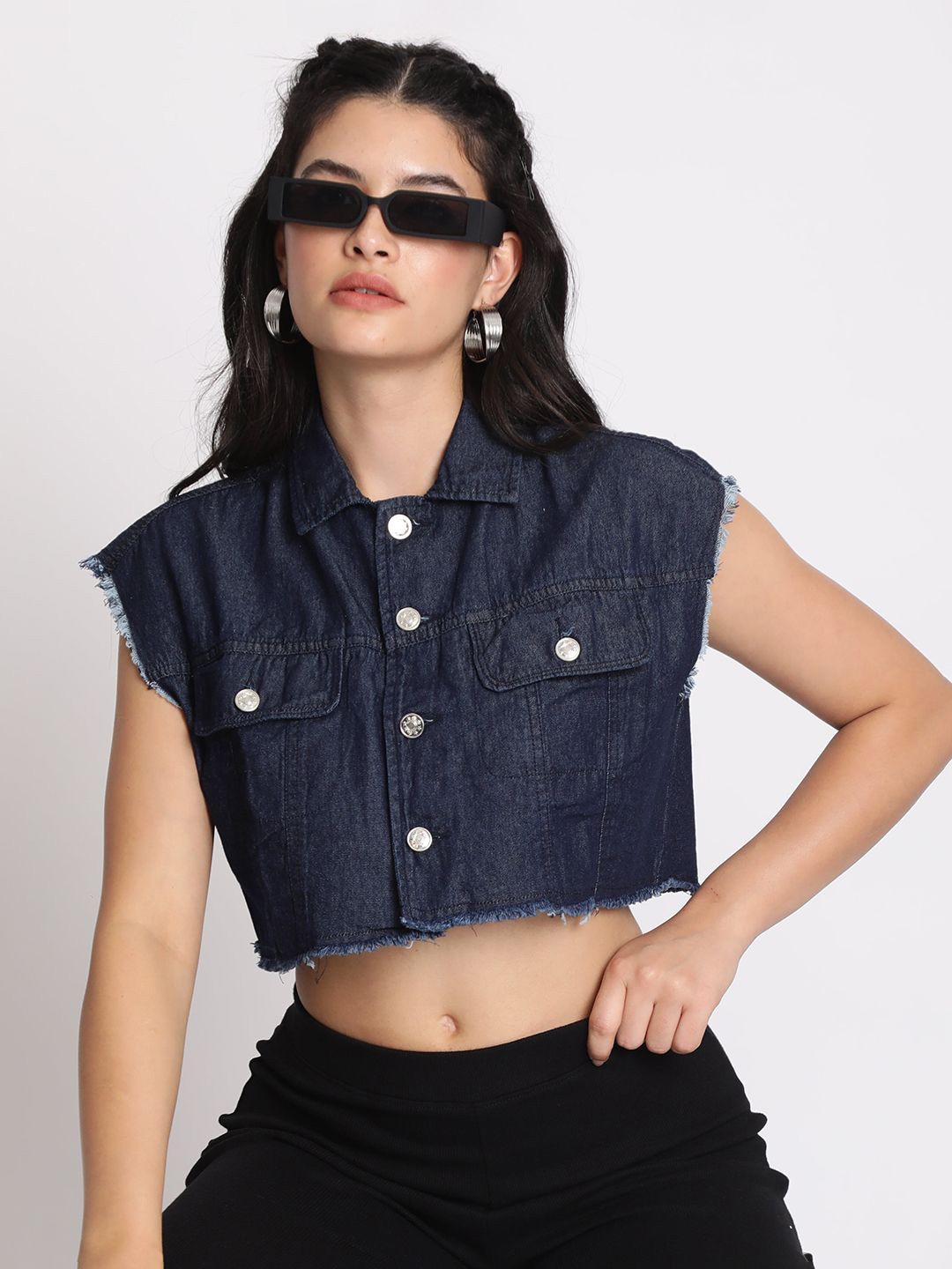 

The Roadster Lifestyle Co Denim Cropped Shirt, Navy blue