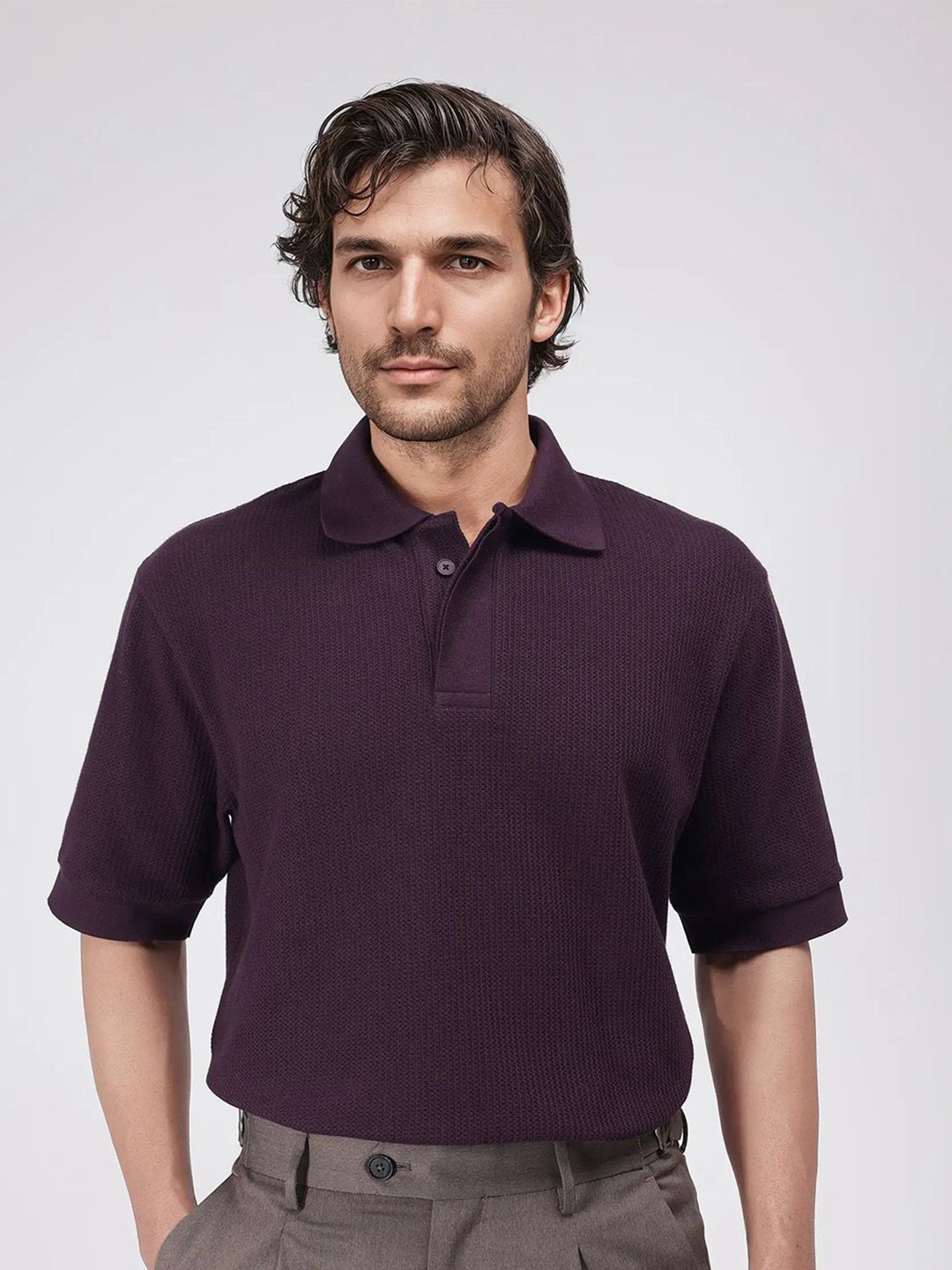 

RARE RABBIT Men Polo Collar T-shirt, Purple