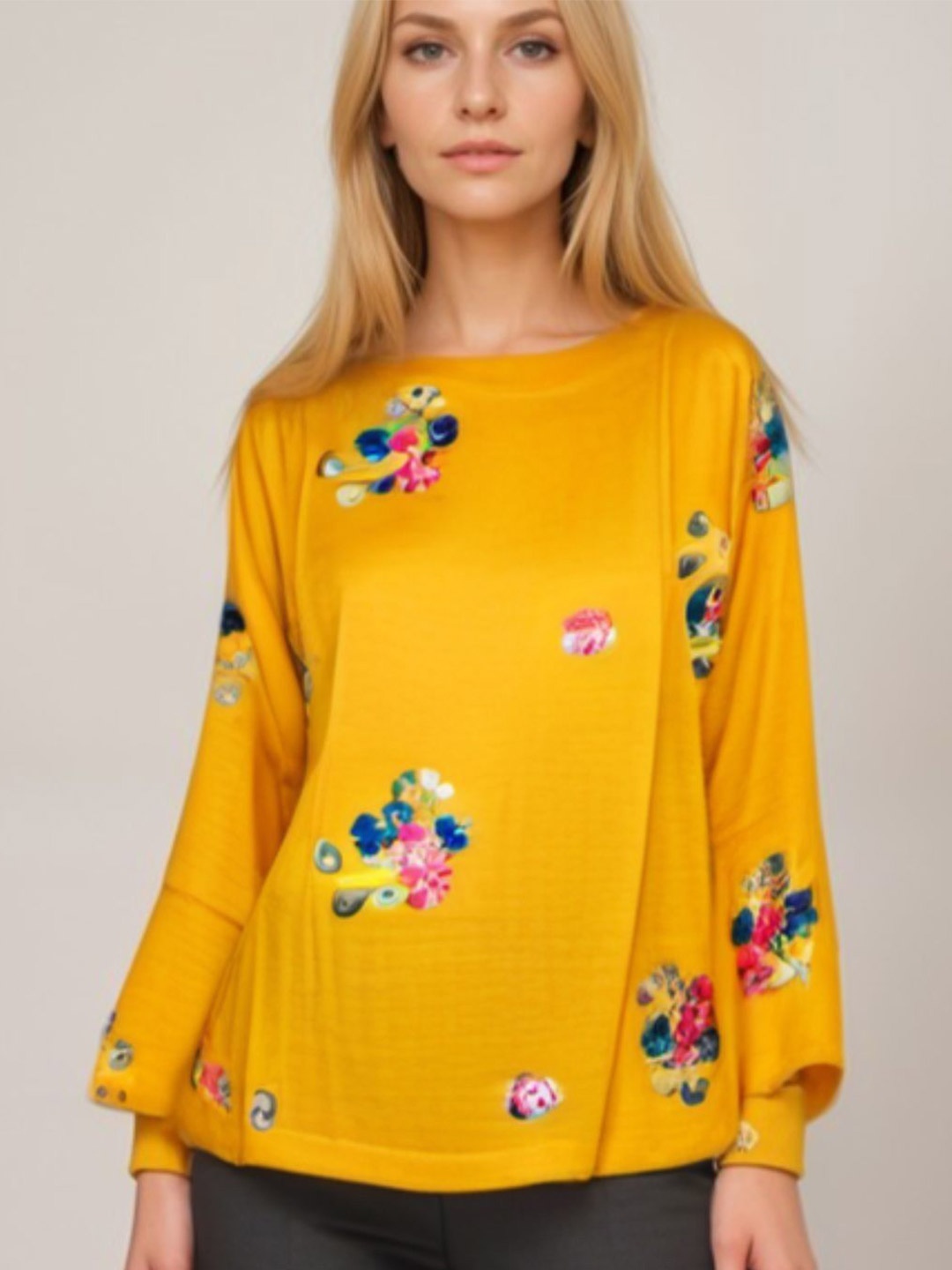 

Errabelly Print Extended Sleeves Cotton Top, Yellow