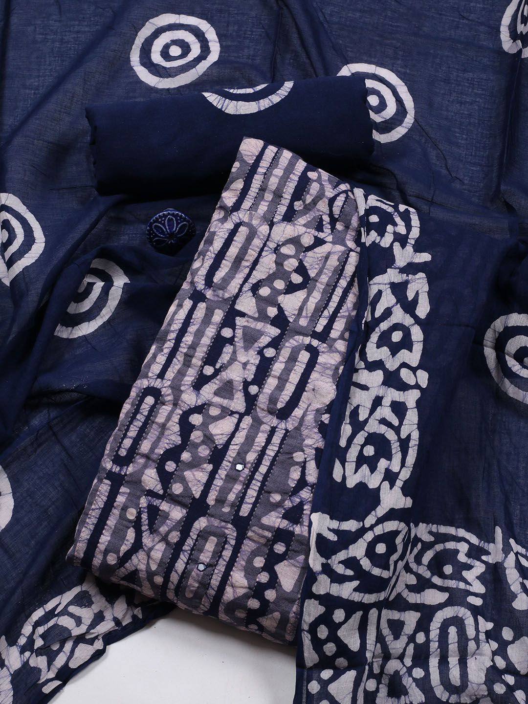 

Meena Bazaar Printed Unstitched Dress Material, Navy blue