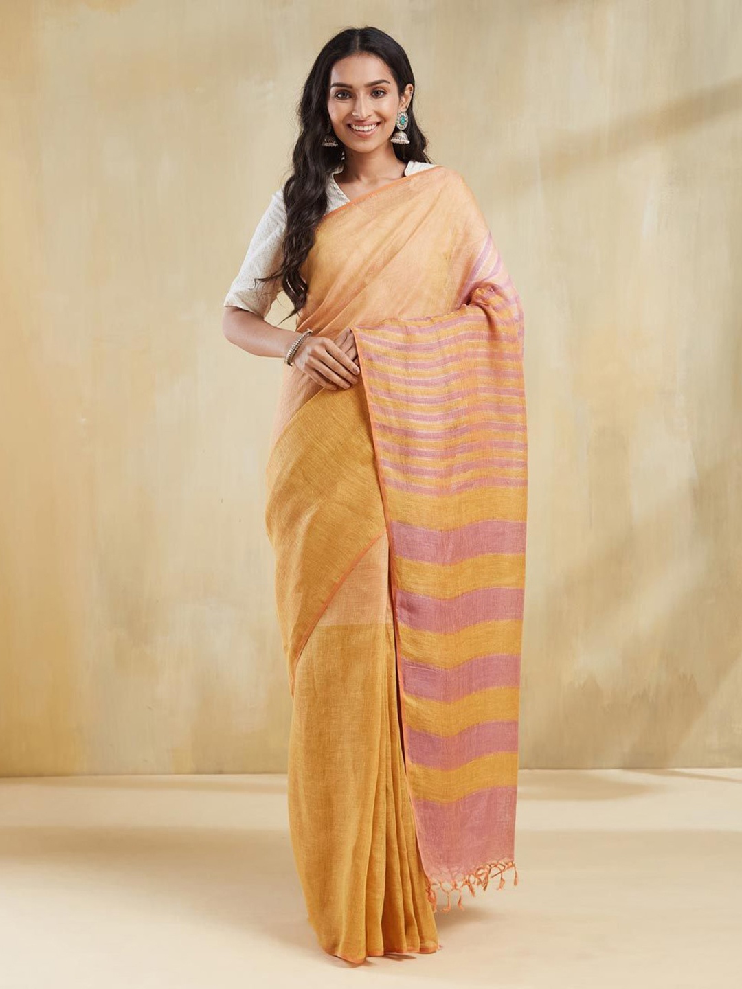 

Fabindia Woven Design Linen Blend Saree, Mustard