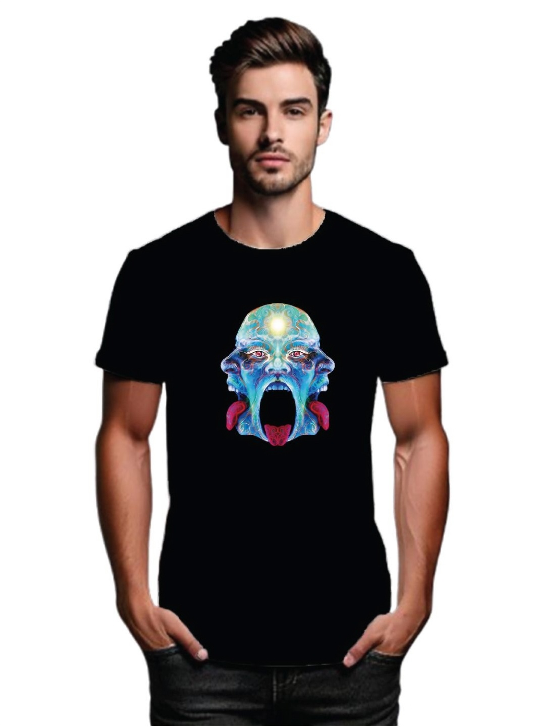 

Tantra Men Printed Applique T-shirt, Black
