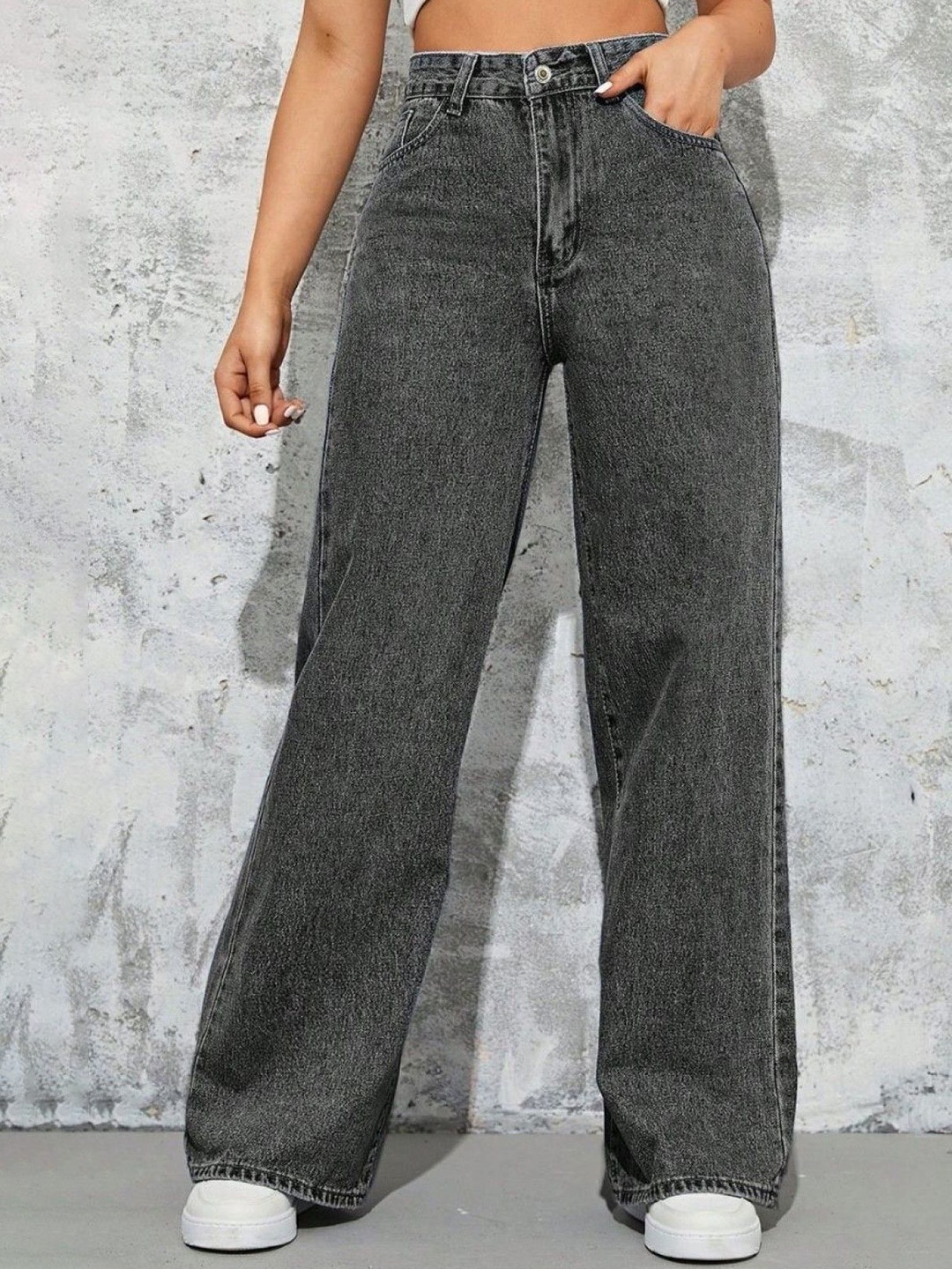 

BAESD Women Comfort Wide Leg Light Fade Stretchable Jeans, Grey