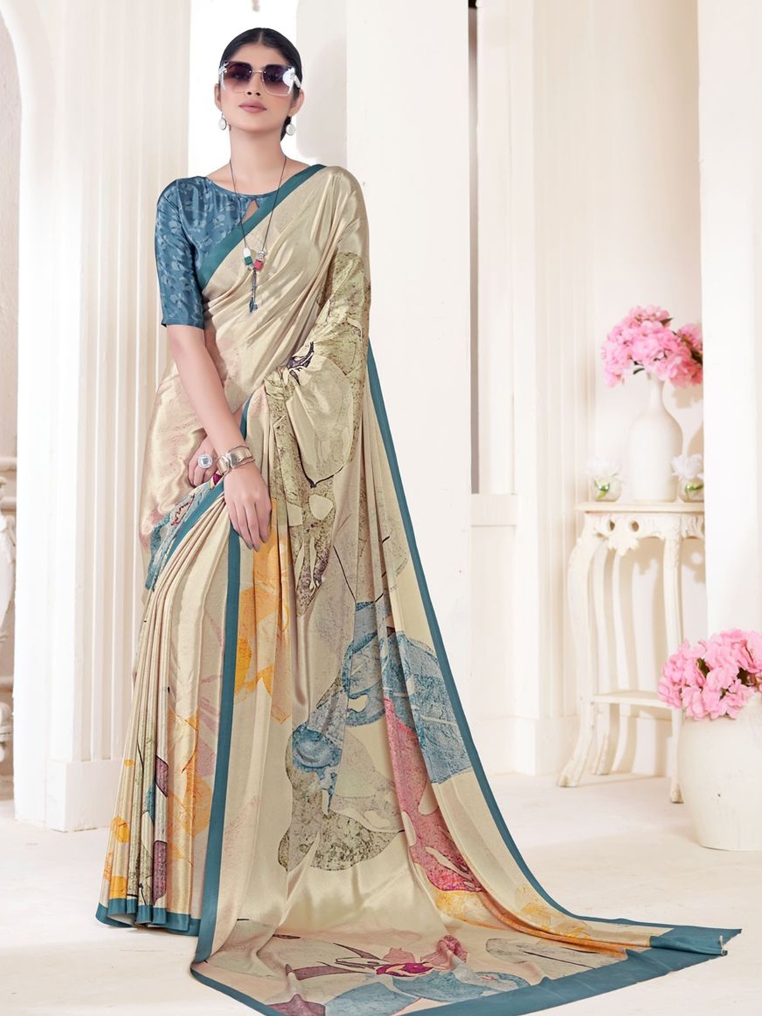 

Suha Poly Crepe Saree, Cream