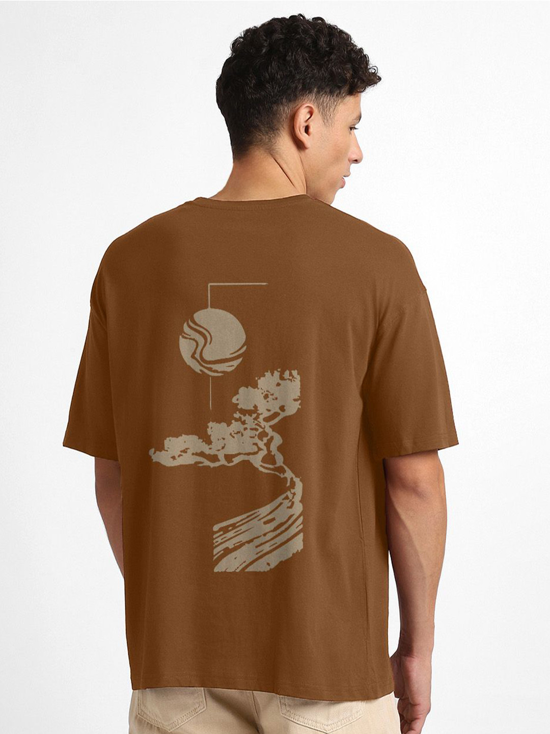 

NOBERO Men Printed Drop-Shoulder Sleeves T-shirt, Brown