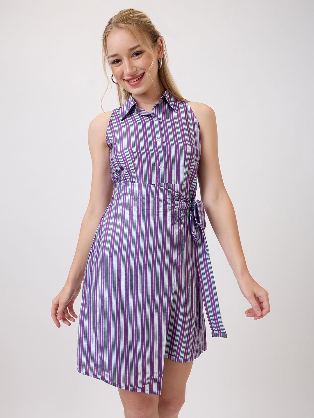 

Amarasha Print Crepe A-Line Dress, Purple