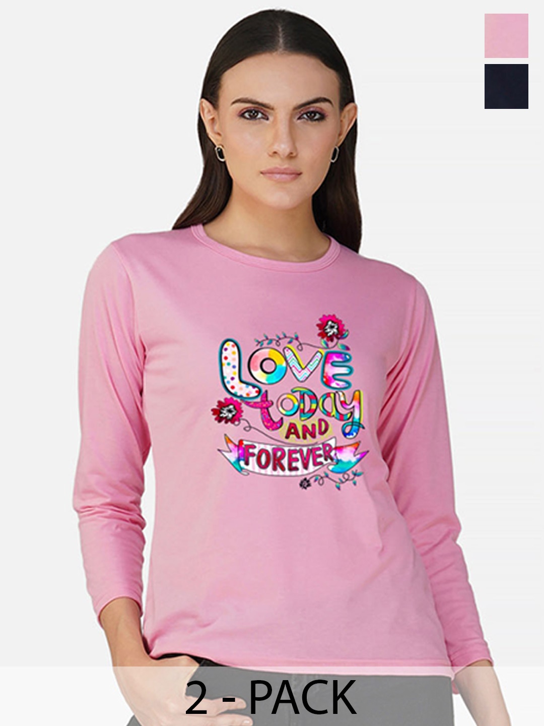 

Metronaut Women 2 Printed Bio Finish Applique T-shirt, Pink