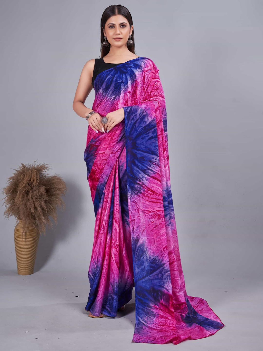 

HERE&NOW Tie and Dye Pure Chiffon Jamdani Saree, Pink