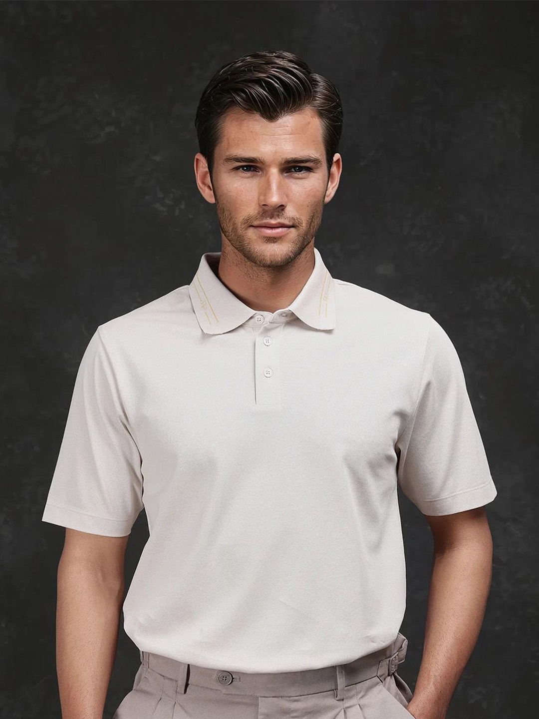 

RARE RABBIT Men Polo Collar T-shirt, Beige