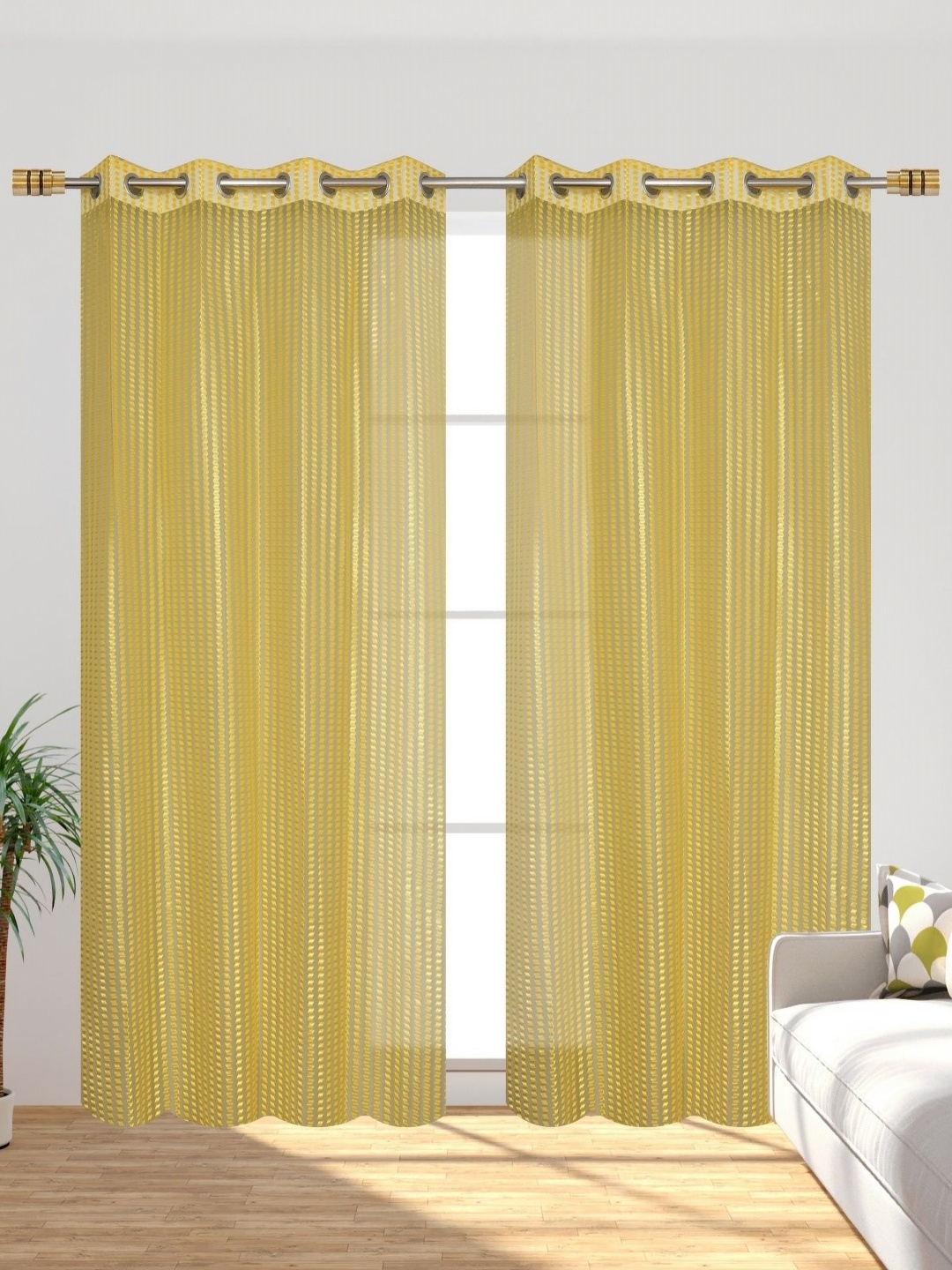

Galaxy Home Decor Yellow 2 Pieces Striped Sheer Door Curtains