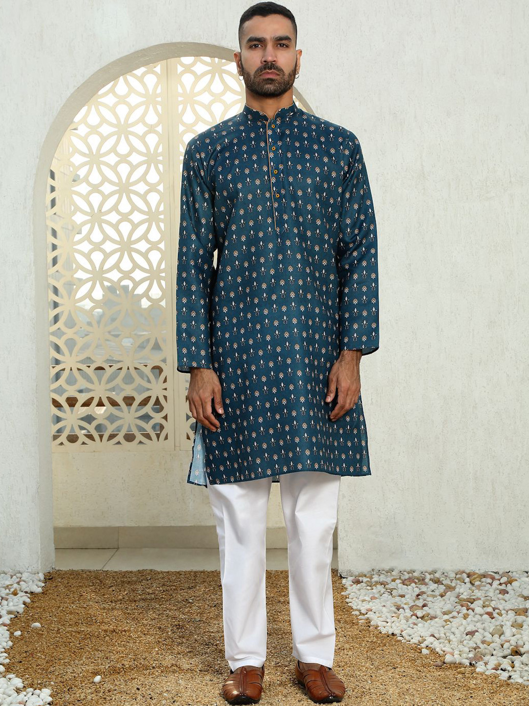 

KRAFT INDIA Men Floral Printed Kurta, Blue