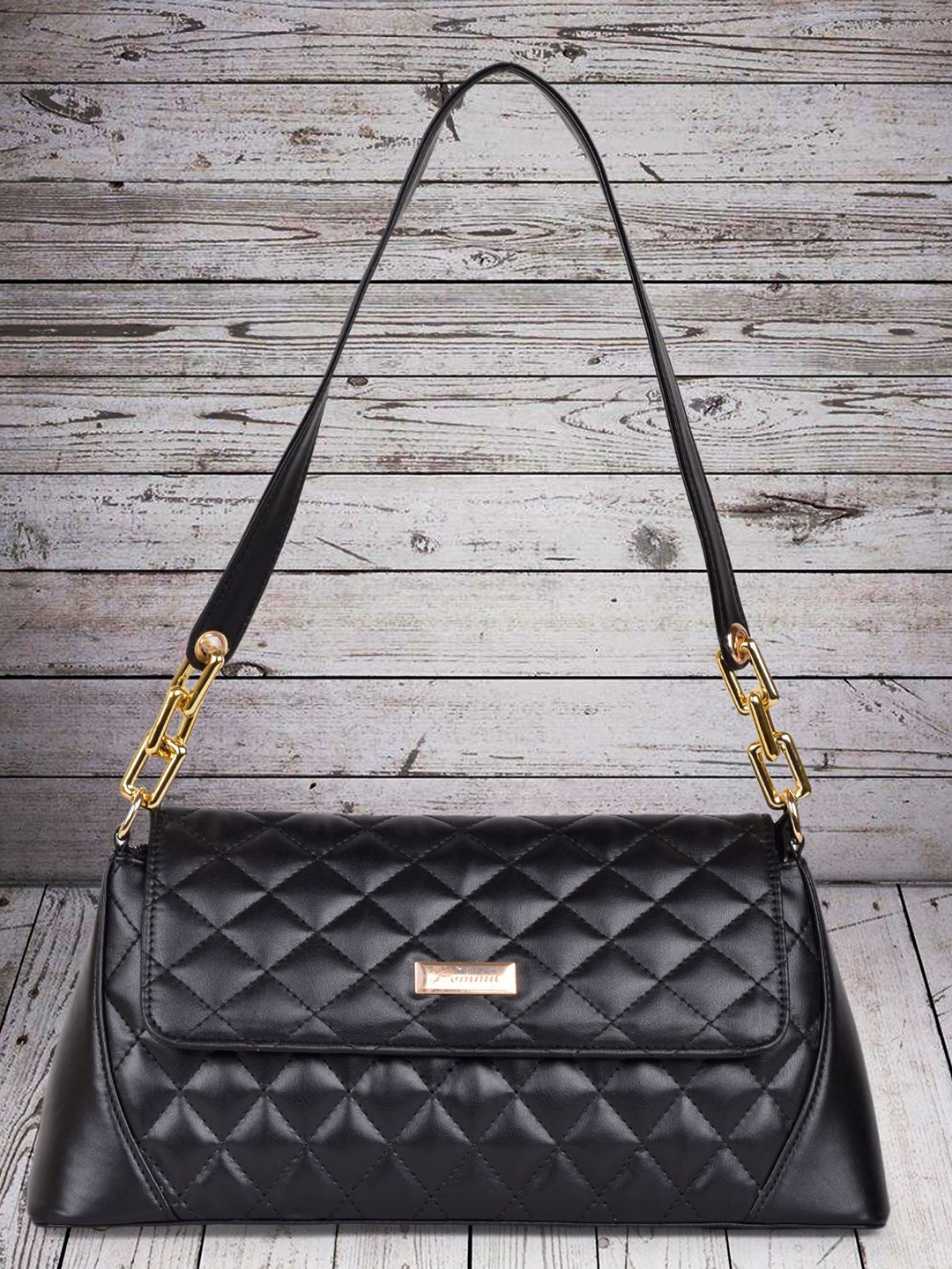 

FOMMIL Structured Sling Bag with Quilted, Black