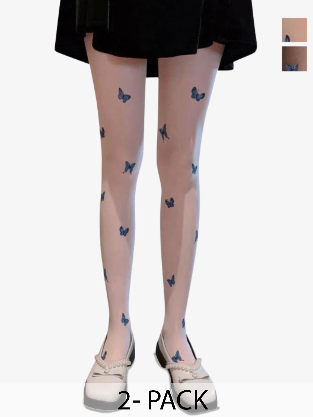 

SECRETS BY ZEROKAATA Printed High-Rise Semi Sheer Pantyhose Stockings, Black