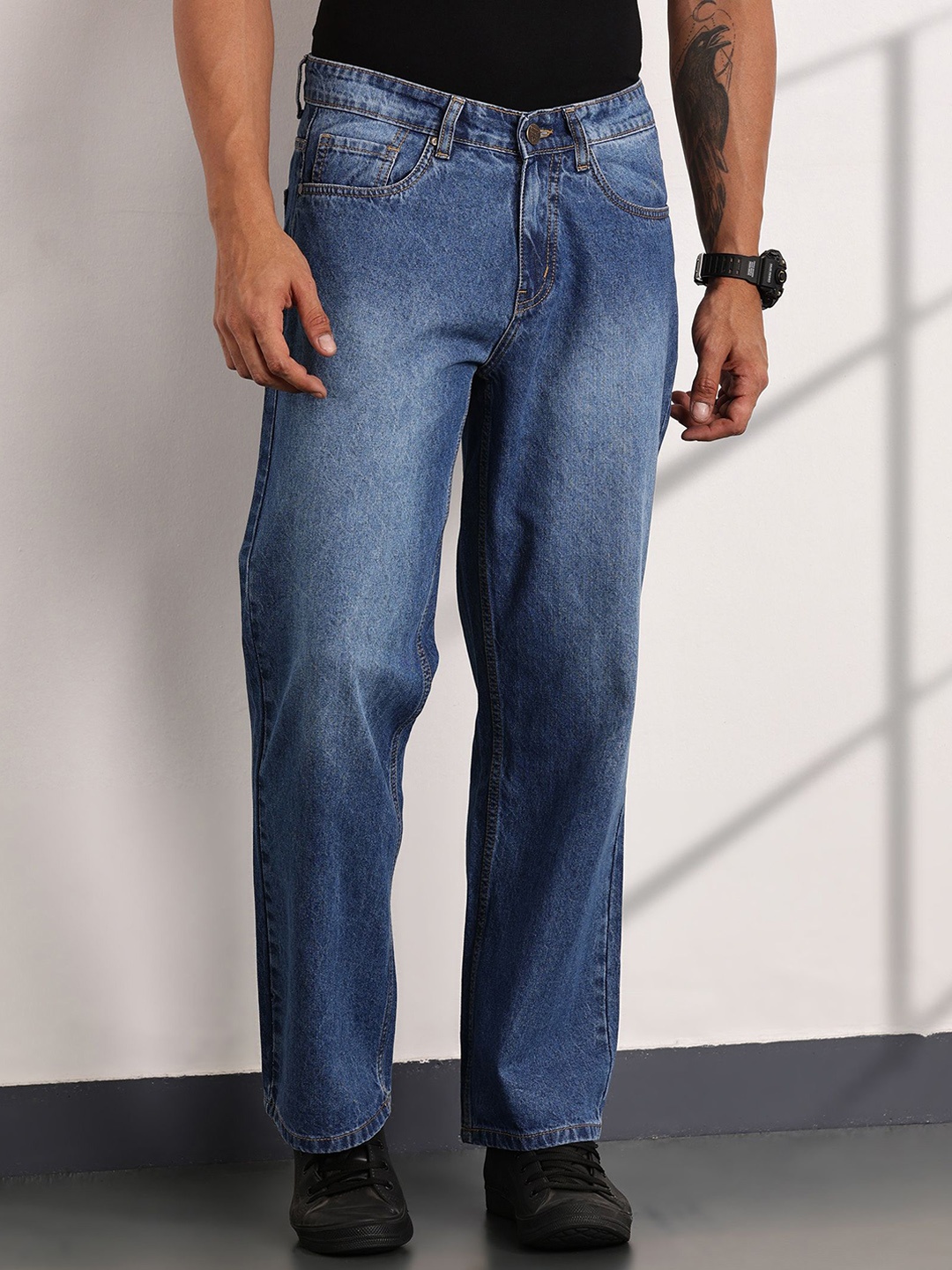 

Thomas Scott Men Smart Mid-Rise Baggy Fit Cotton Non-Stretchable Jeans, Blue