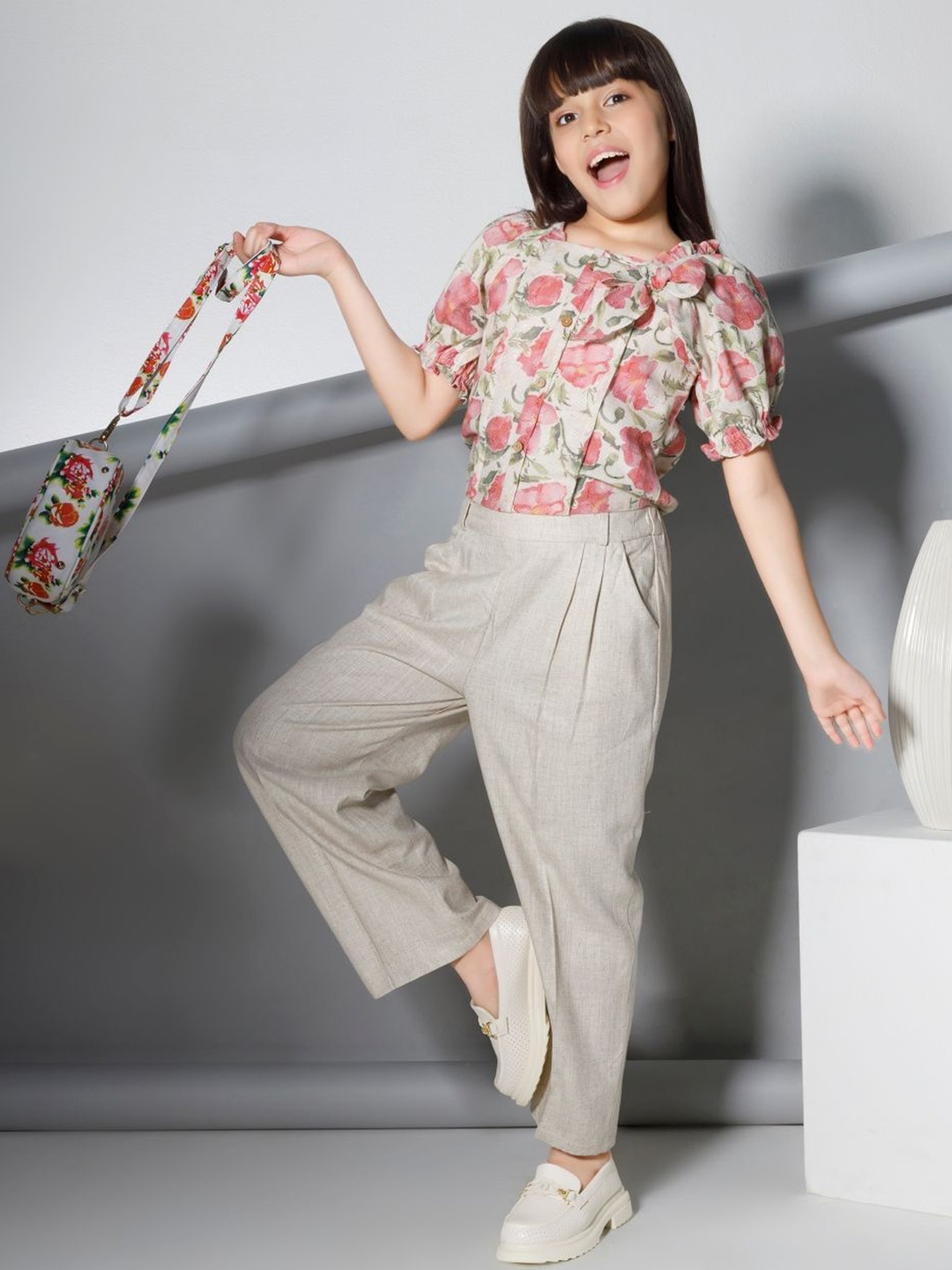 

Peppermint Girls Printed Top with Trousers, Pink
