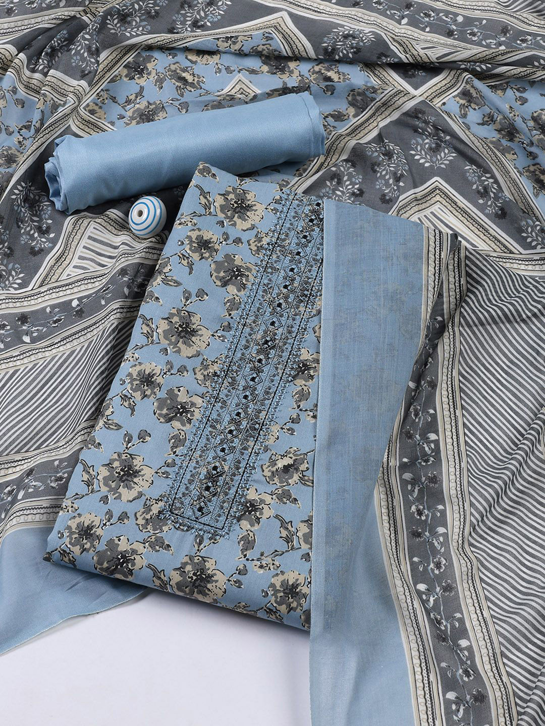 

Meena Bazaar Printed Unstitched Dress Material, Blue