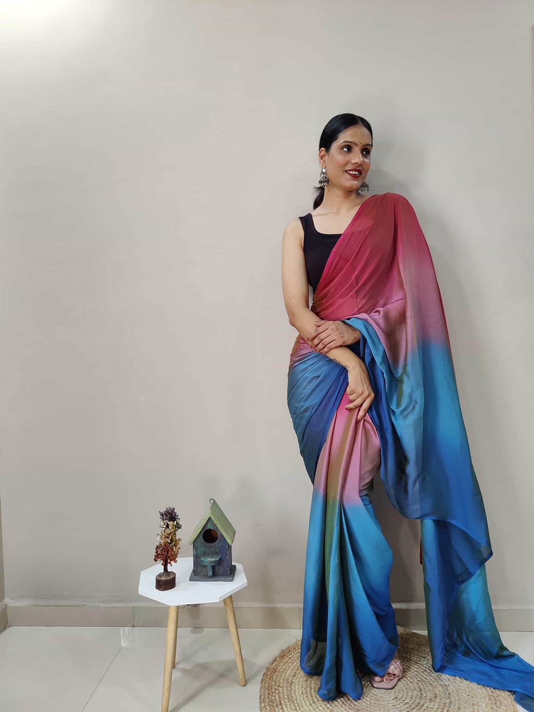 

HERE&NOW Satin Jamdani Saree, Pink