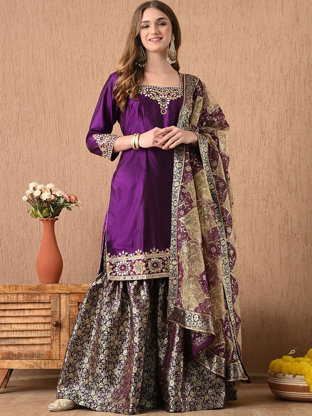 

ZARIKALI Women Pure Silk Silk Georgette, Purple