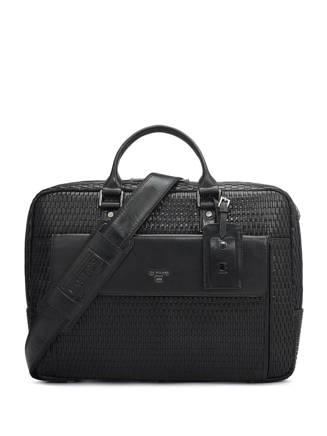 

Da Milano Men Textured Leather Laptop Bag, Black