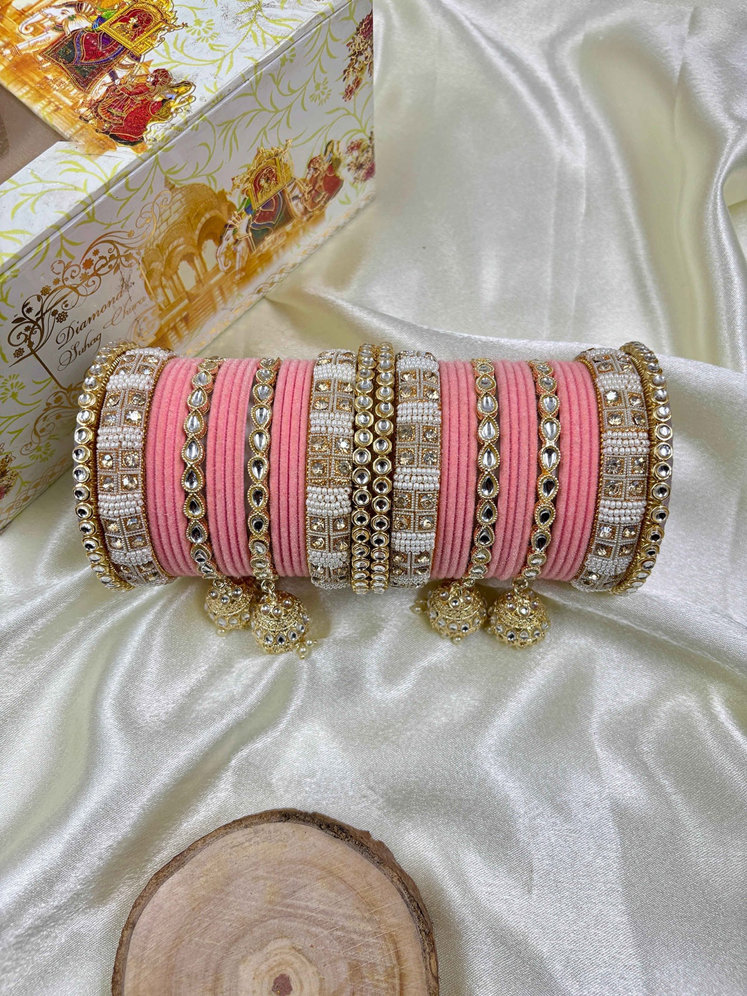 

Wedding Chuda by Hitesh Bangles Set Of 2 Stone-Studded & Beaded Bangles, Gold