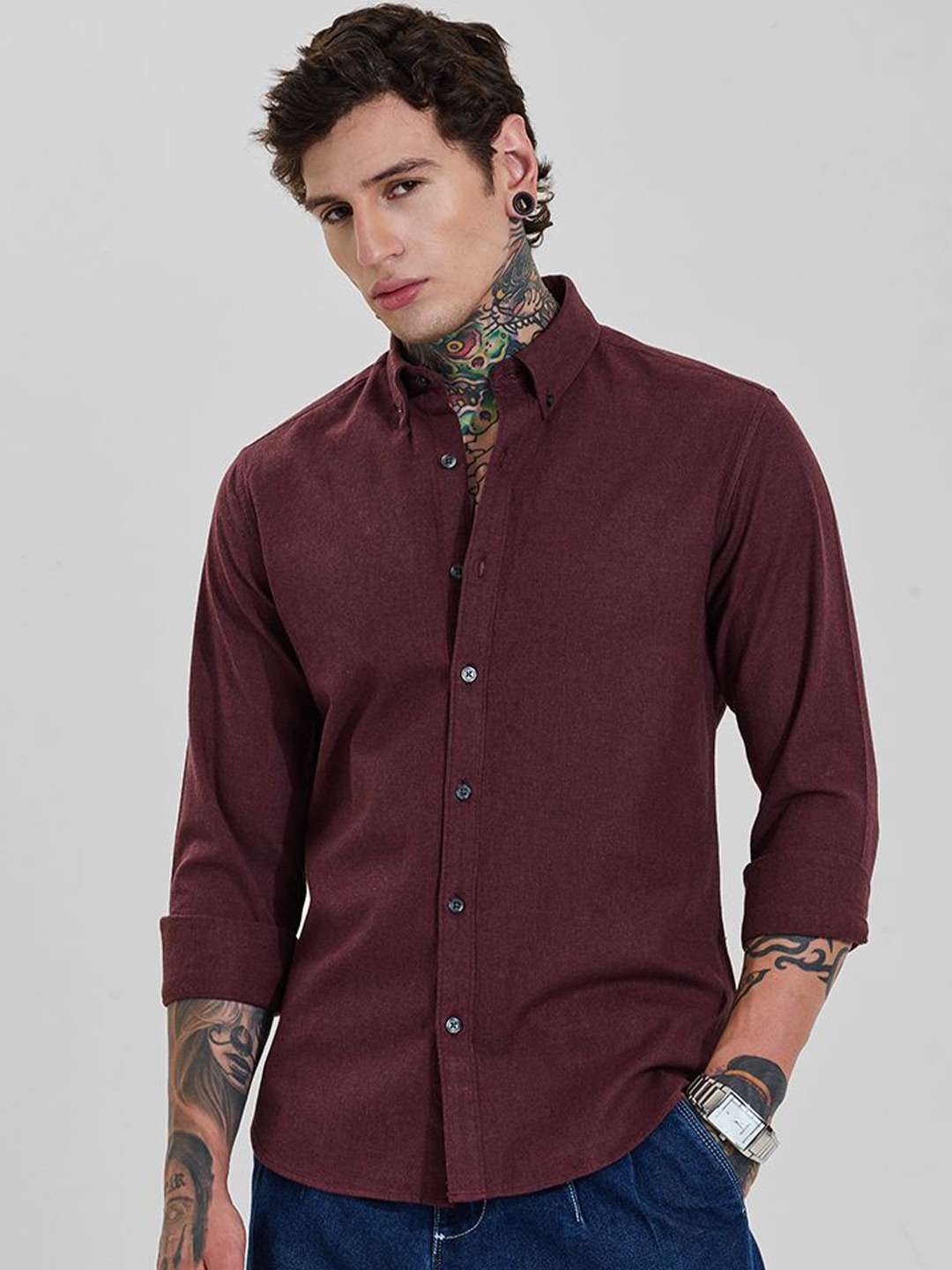 

Snitch Men Slim Fit Opaque Formal Shirt, Burgundy