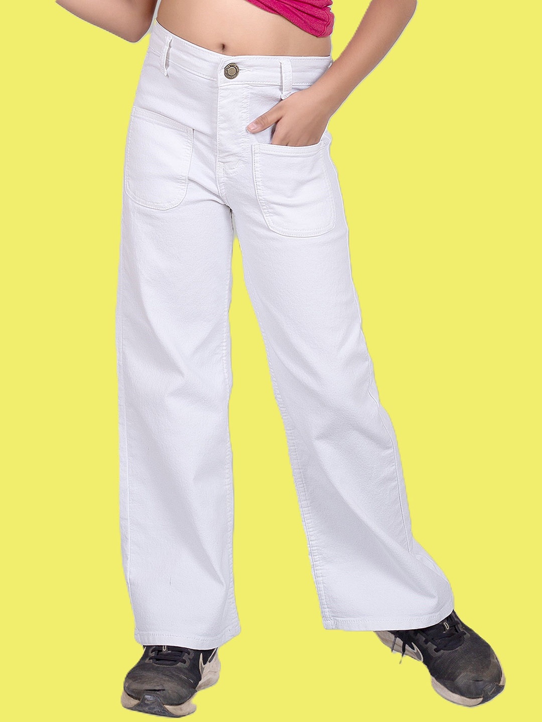 

ADBUCKS Girls Wide Leg High-Rise Stretchable Jeans, White
