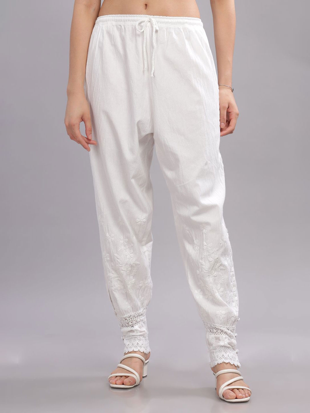 

Club Loom Cotton Chikankari Embroidered Trousers, White