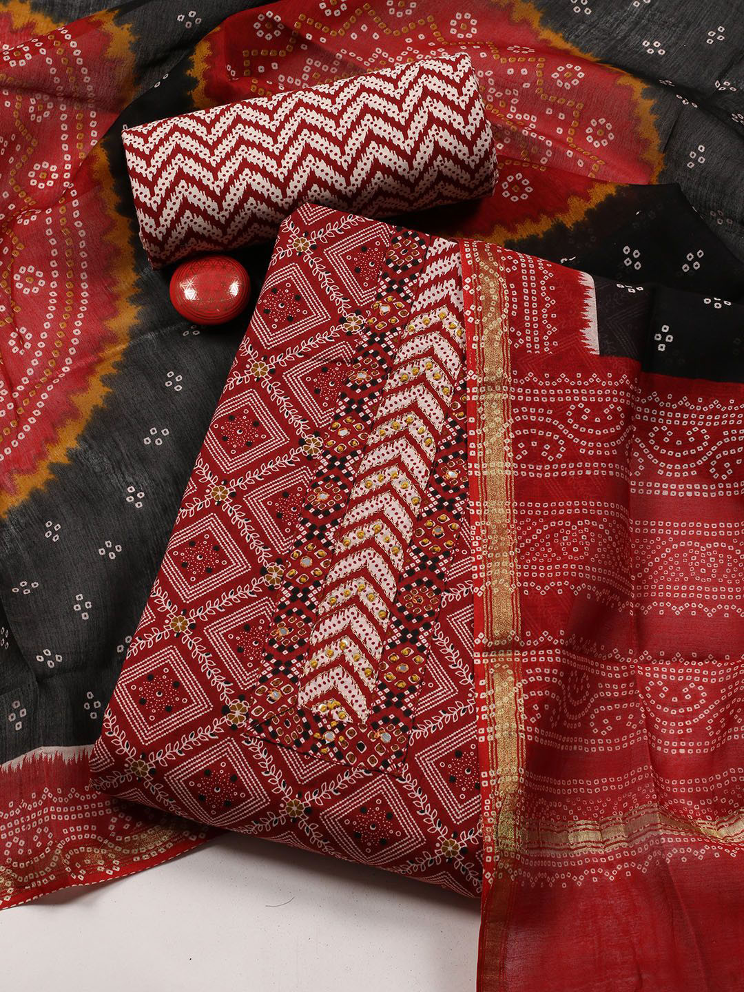 

Meena Bazaar Printed Unstitched Dress Material, Red