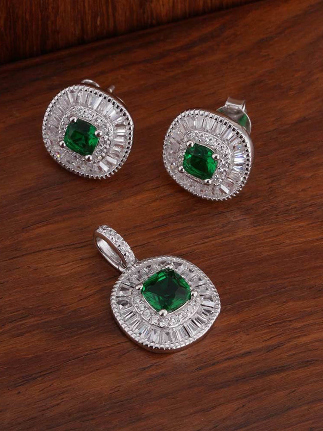 

PALMONAS 925 Sterling Silver Rhodium-Plated Cubic Zirconia Stone-Studded Jewellery Set