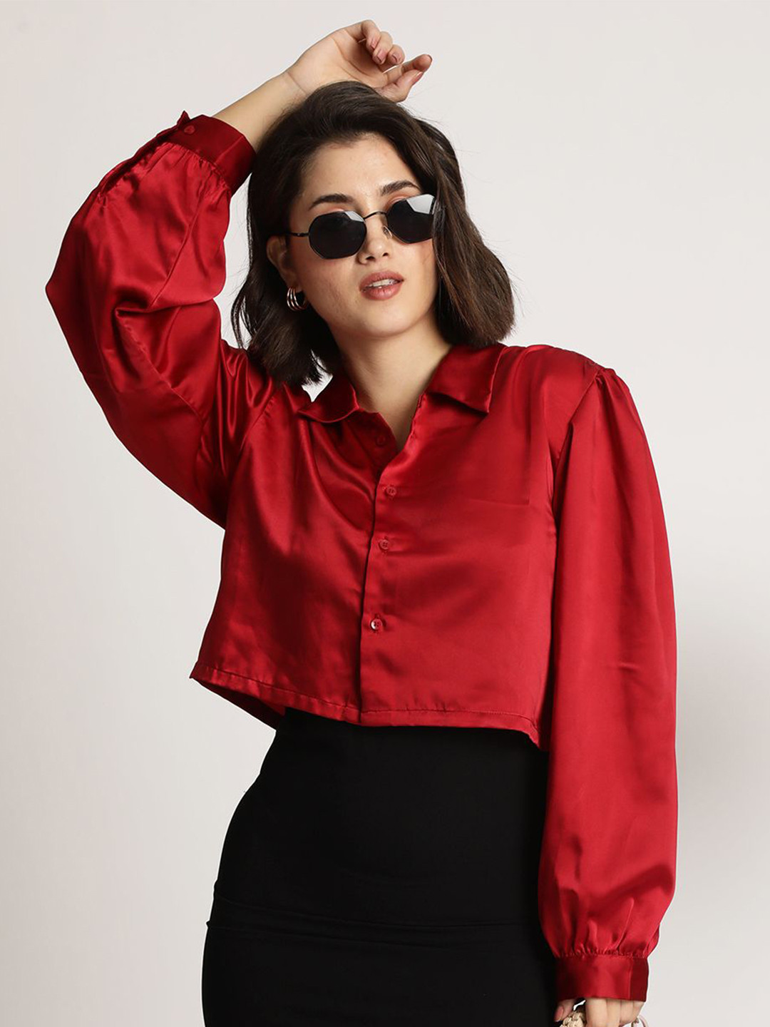 

IVOC Cotton Shirt Style Top, Red