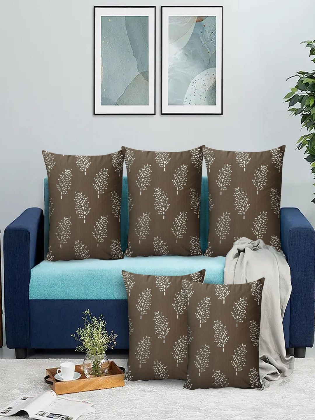 

RRC Brown Set of 5 Velvet Square Cushion Covers