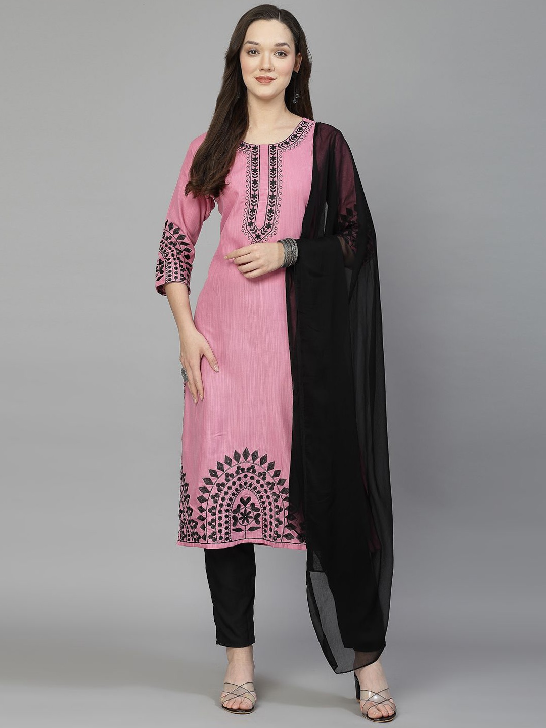 

BAESD Women Floral Embroidered Regular Kurta with Trousers & With Dupatta, Pink