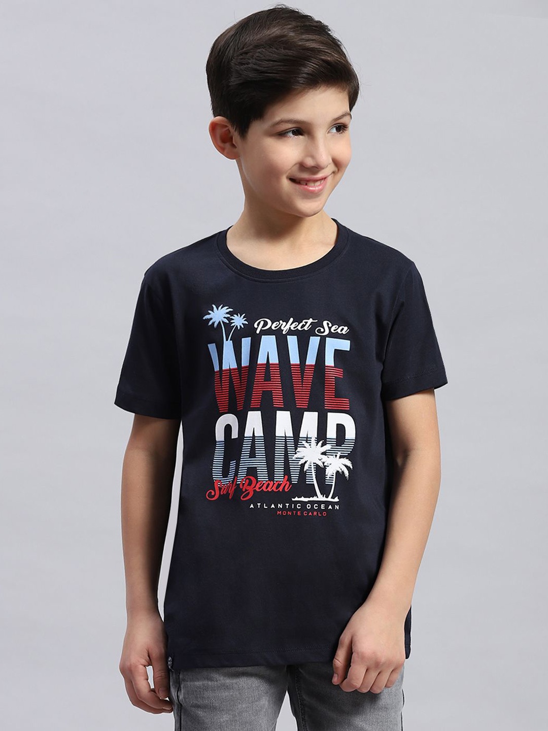 

Monte Carlo Boys Typography Printed Applique T-shirt, Navy blue