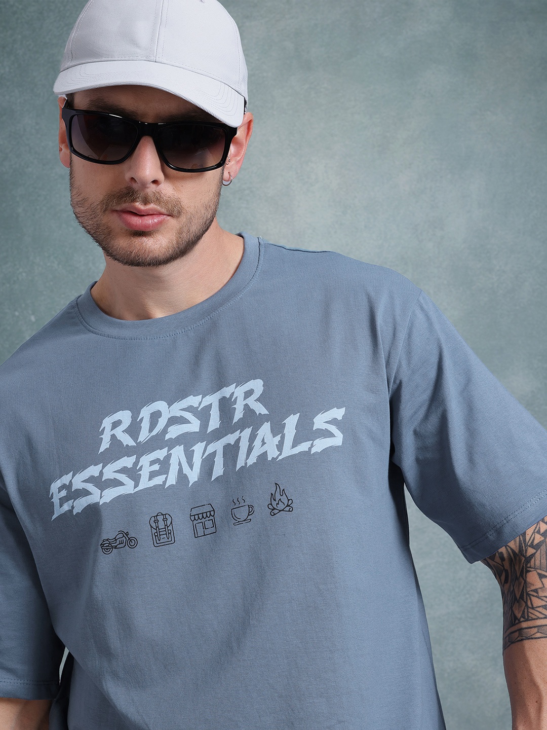 

The Roadster Life Co. Printed Pure Cotton Relaxed Fit T-shirt, Blue