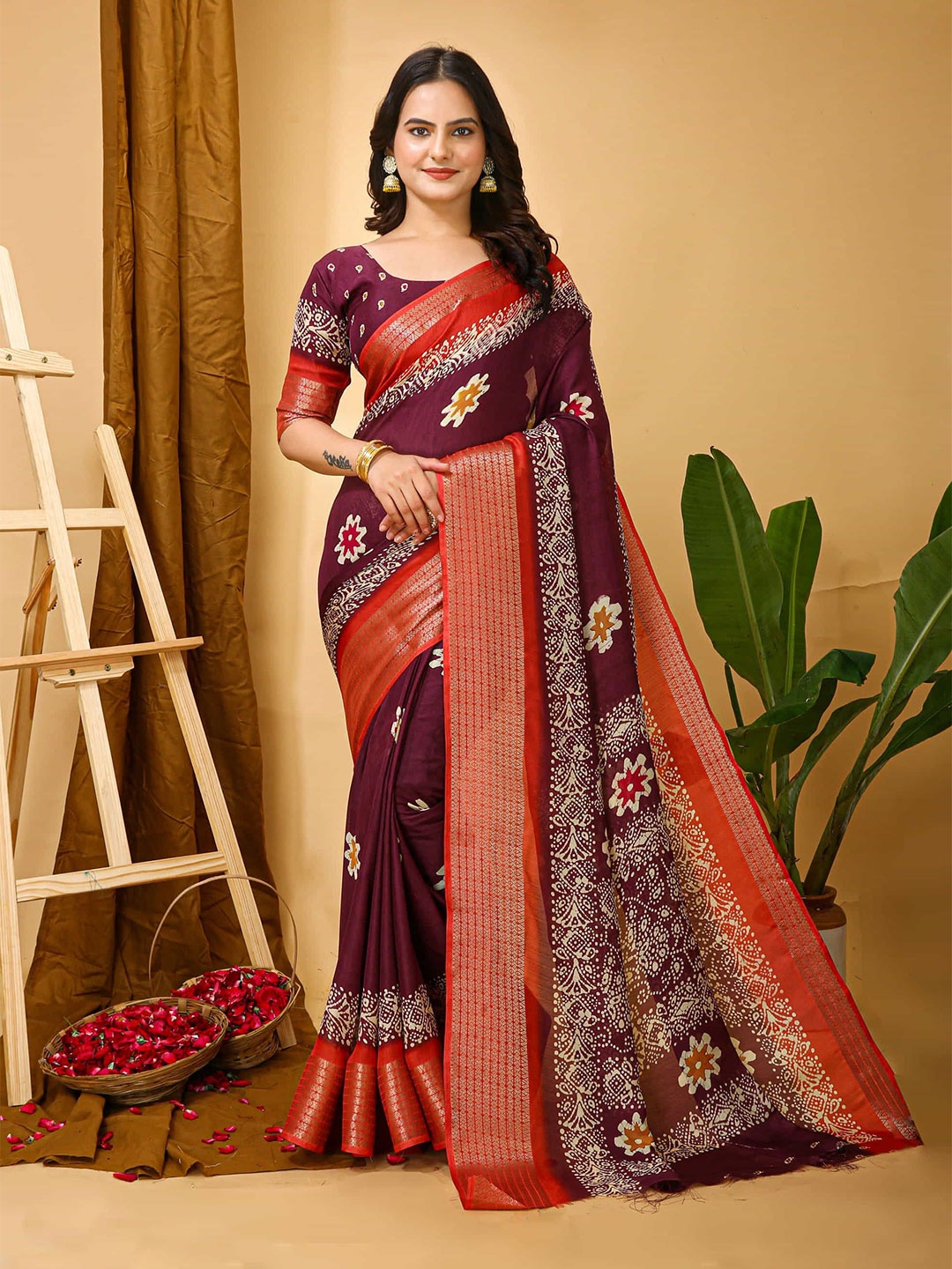 

Mitera Ethnic Motifs Zari Art Silk Banarasi Saree, Purple