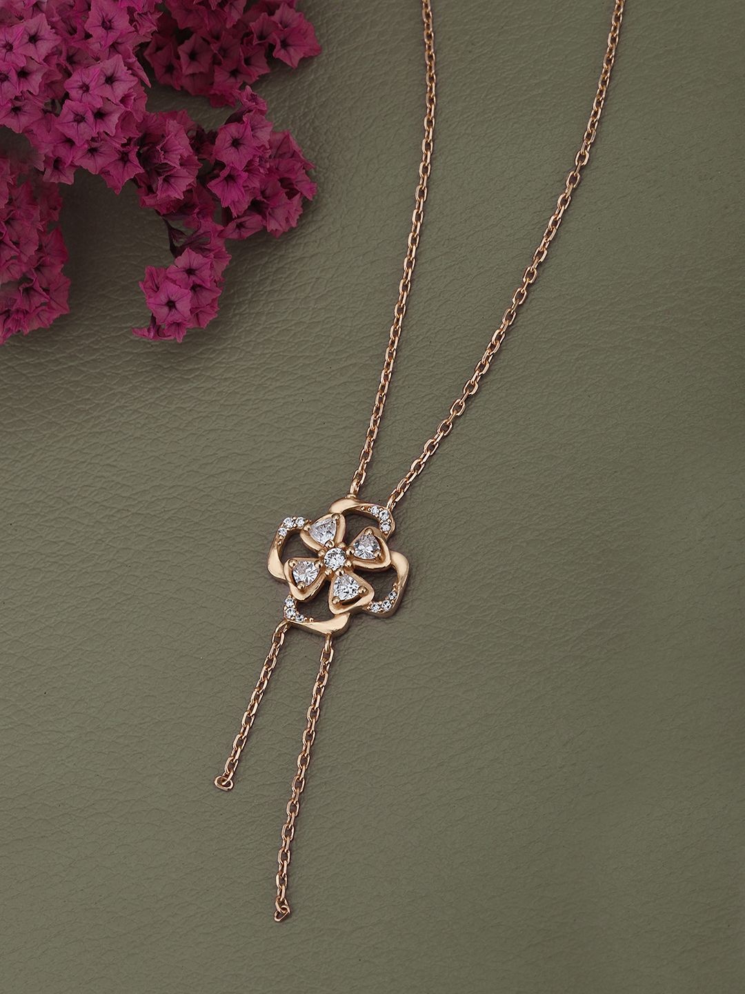 

Carlton London 18kt Rose Gold Plated CZ Floral Necklace