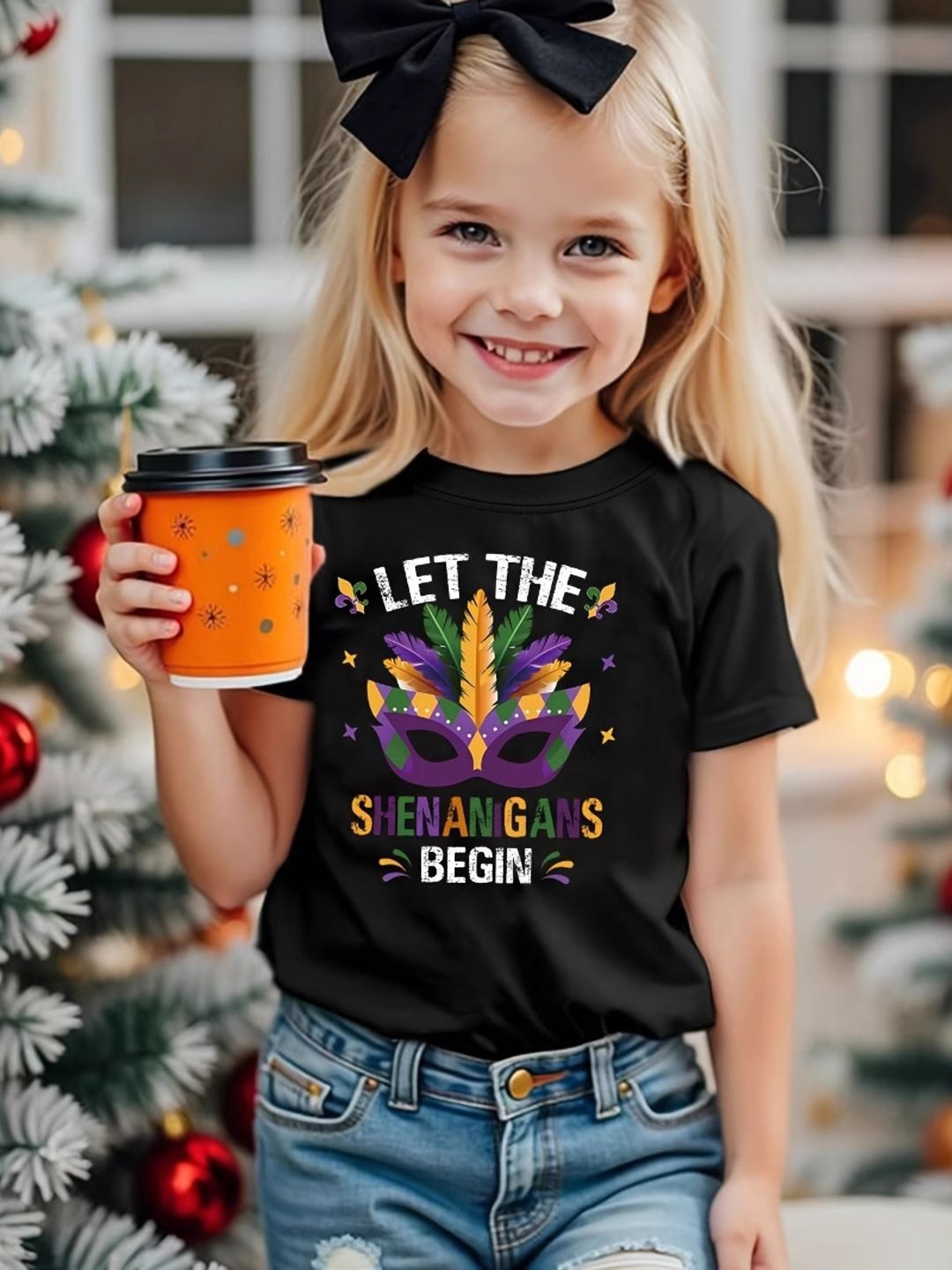 

YK Girls Printed Extended Sleeves Applique T-shirt, Black