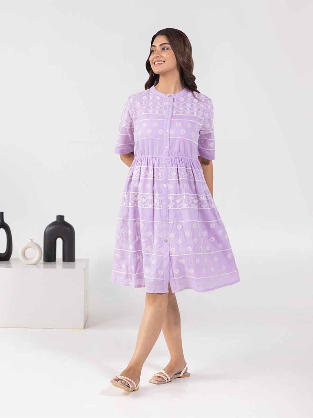 

ZUMMER Embroidered A-Line Dress, Lavender