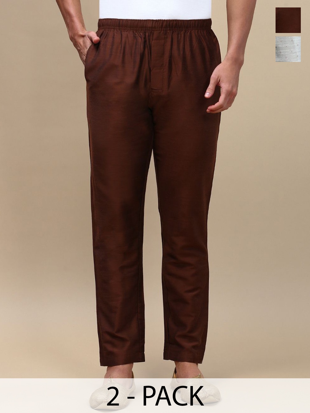

WHITE HEART Pack Of 2 Mid-Rise Pyjamas, Brown