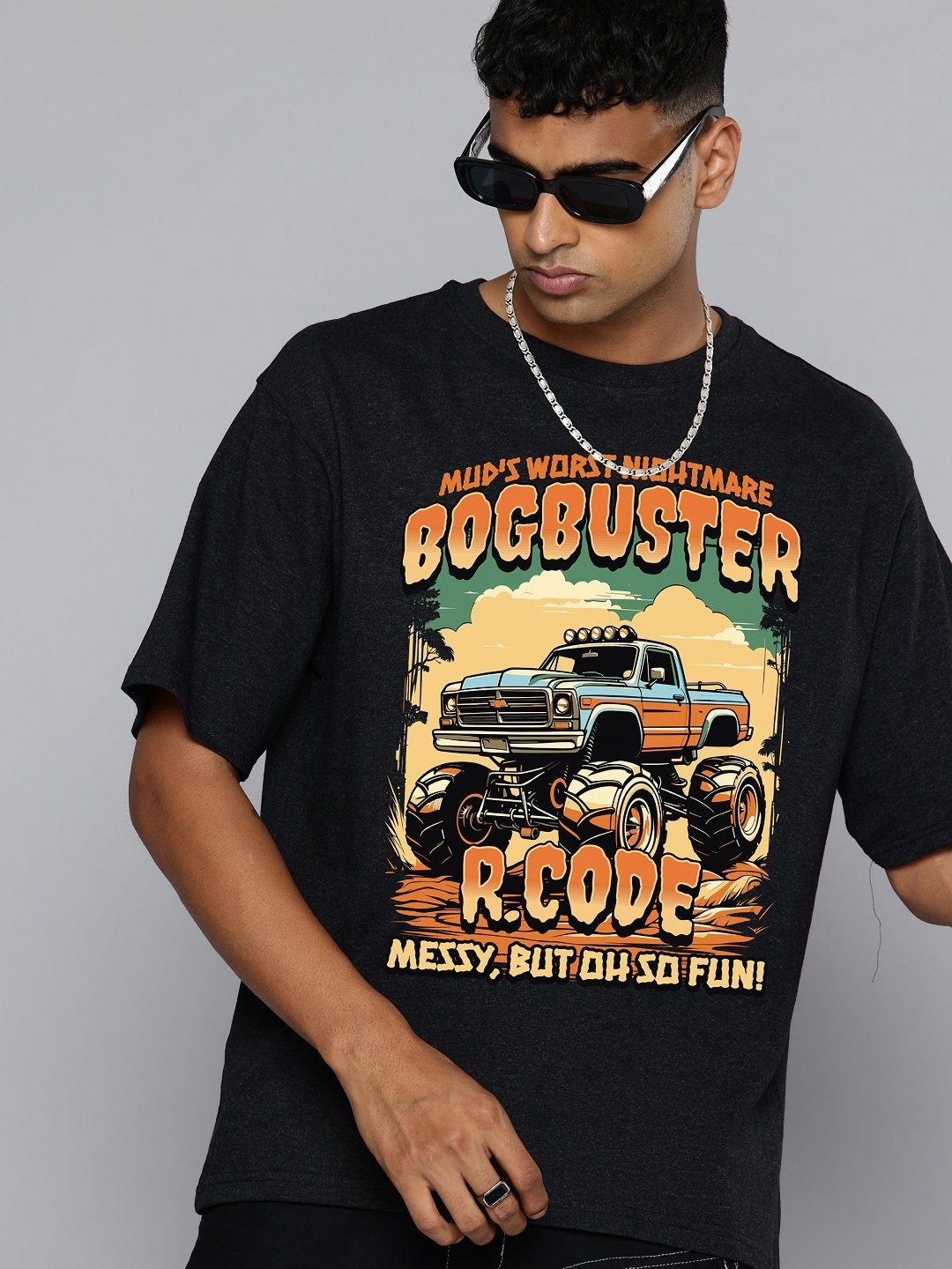 

R.Code by The Roadster Life Co. Men Printed T-shirt, Charcoal
