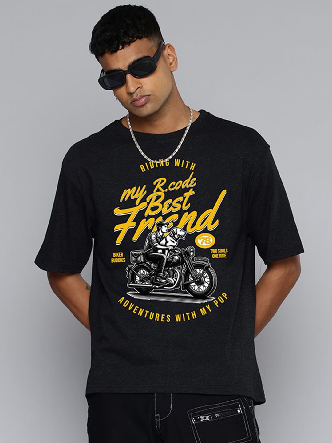 

R.Code by The Roadster Life Co. Men Printed T-shirt, Charcoal
