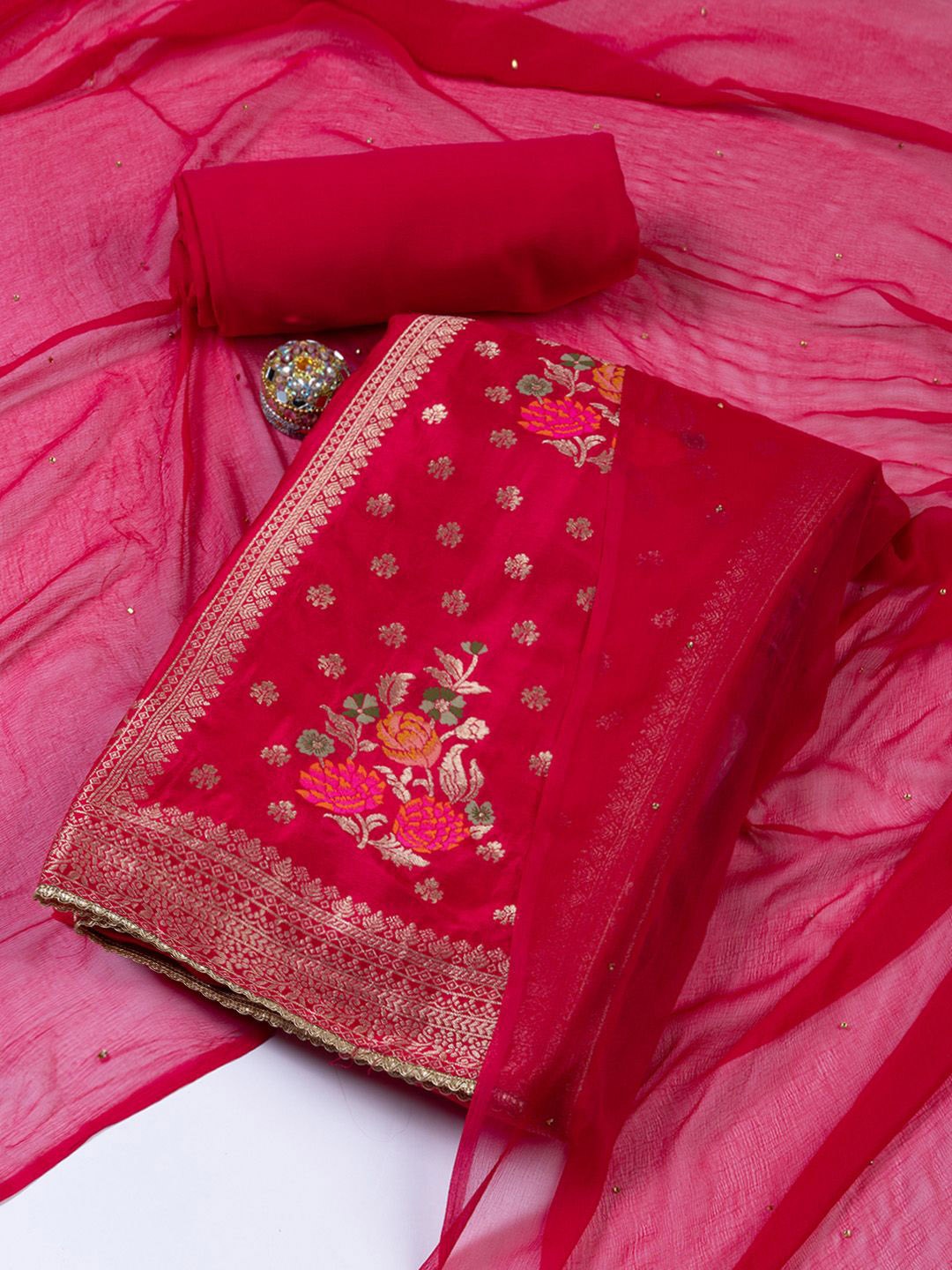 

Meena Bazaar Art Silk Unstitched Dress Material, Magenta