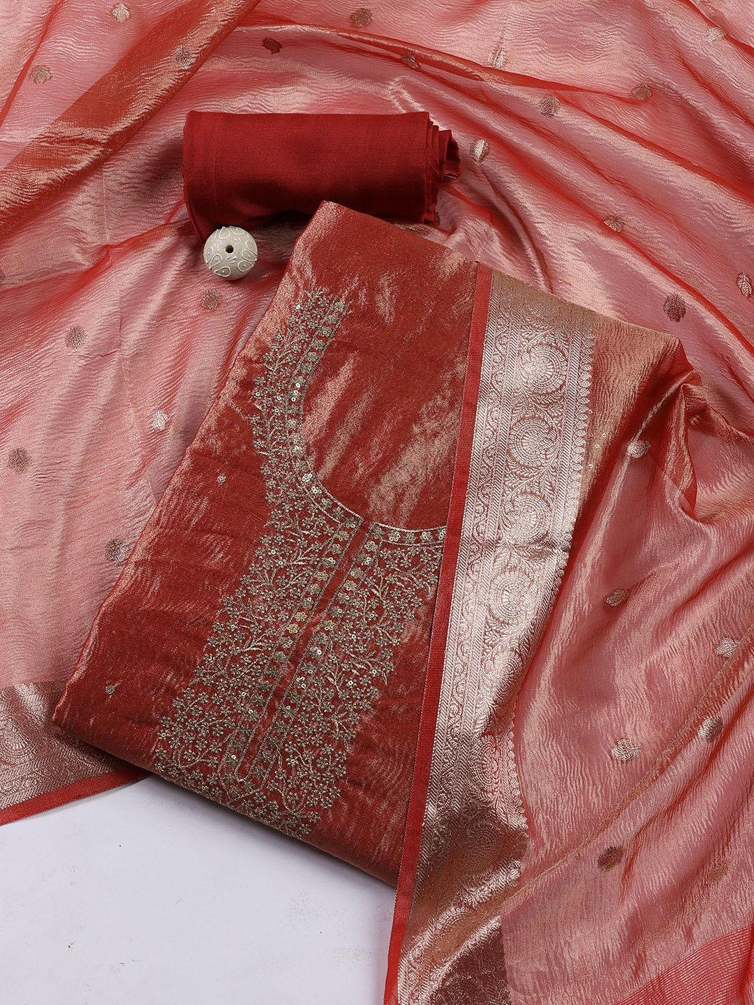 

Meena Bazaar Embroidered Unstitched Dress Material, Rust