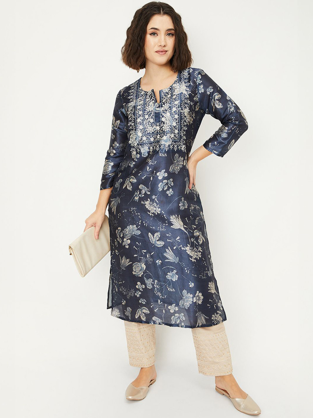 

max Women Floral Printed Kurta, Blue